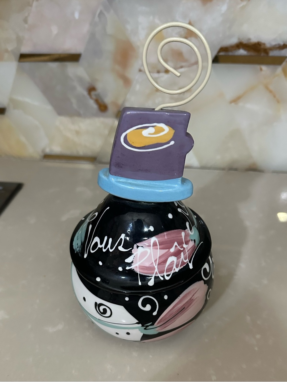 Whimsical painted ceramic sugar bowl / candy dish